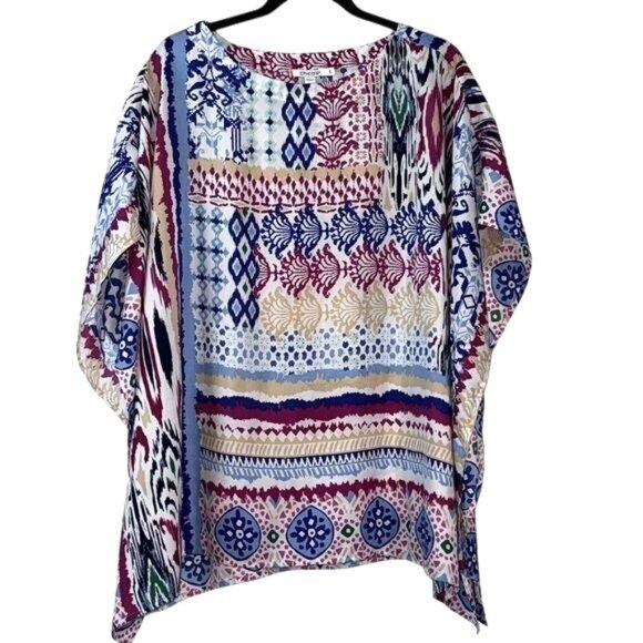 Chicos Multicolor Boho-Print Poncho Blouse With Kimono Sleeves S/M - Picture 1 of 9